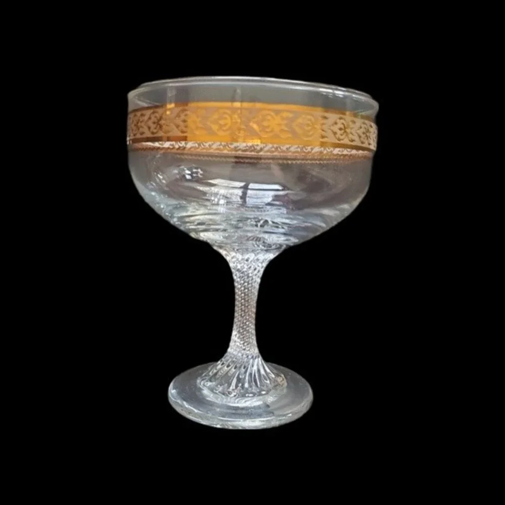 Vintage Gold‑Rim Thistle Glass – Ornate Stem – Clear Dessert or Drink Goblet 5